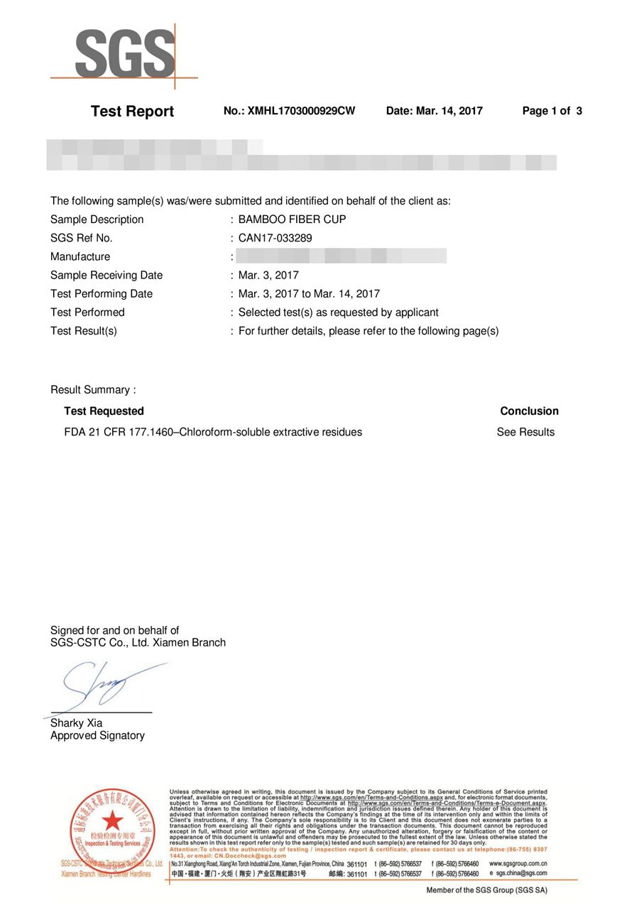 SGS food-contact material test report